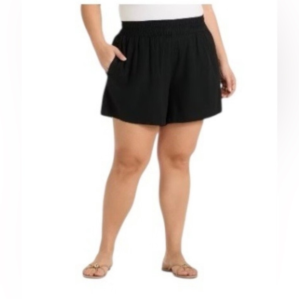 Ava & Viv Linen Blend Smock Waist Shorts Black